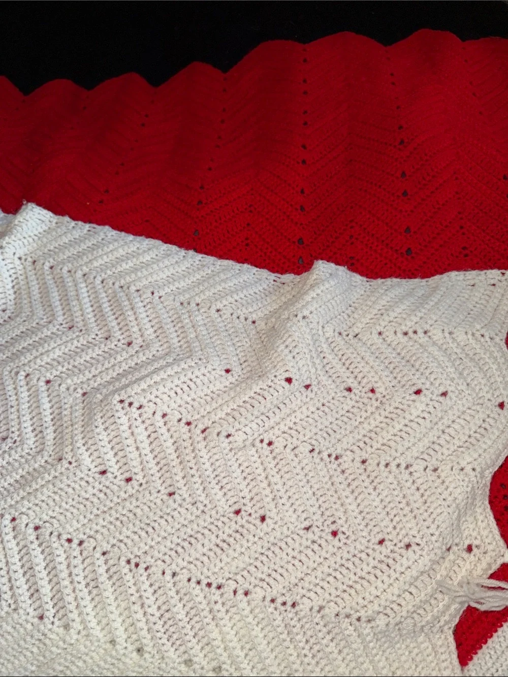 Hand Crafted Red, White & Black Chevron Knit Throw Blanket
